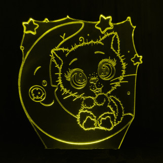 Акриловий світильник-нічник Киця на місяці жовтий tty-n001545 - Інтернет-магазин спільних покупок ToGether
