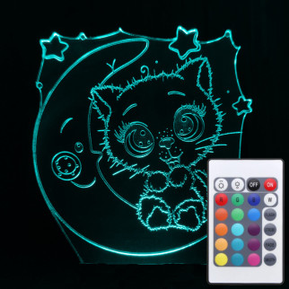 Акриловий світильник-нічник з пультом 16 кольорів Киця на місяці tty-n001547 - Інтернет-магазин спільних покупок ToGether