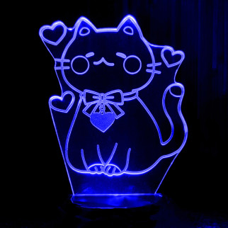 Акриловий світильник-нічник Кішечка з сердечками синій tty-n001549 - Інтернет-магазин спільних покупок ToGether
