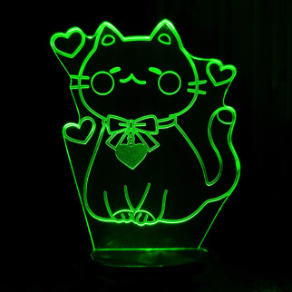 Акриловий світильник-нічник Кішечка з сердечками зелений tty-n001550 - Інтернет-магазин спільних покупок ToGether