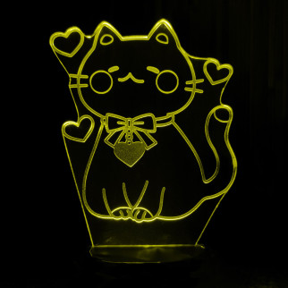 Акриловий світильник-нічник Кішечка з сердечками жовтий tty-n001552 - Інтернет-магазин спільних покупок ToGether