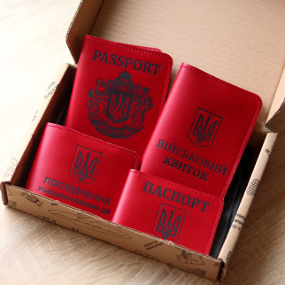 Набір "Обкладинки на паспорт "Passport+великий герб", військовий квиток, убд,ID-карта Паспорт+герб" червоний з чорним. - Інтернет-магазин спільних покупок ToGether