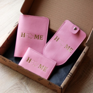 Набір "HOME" паспорт,ID-карта та ключниця,рожева пудра з позолотою. - Інтернет-магазин спільних покупок ToGether
