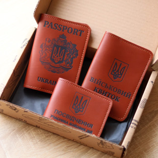 Набір "Обкладинки на паспорт "Passport+великий герб", військовий квиток, убд" коричневий з чорним. - Інтернет-магазин спільних покупок ToGether