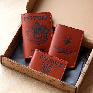 Набір "Обкладинки на паспорт "Passport+великий герб",посвідчення офіцера,ID-карта Паспорт+Герб" коричневий з чорним. - Інтернет-магазин спільних покупок ToGether