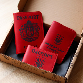 Набір "Обкладинки на паспорт "Passport+великий герб",посвідчення офіцера,ID-карта Паспорт+Герб" червоний з чорним. - Інтернет-магазин спільних покупок ToGether