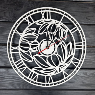 Дерев'яний білий настінний годинник Квіти - оригінальний декор дому, офісу, закладу - Інтернет-магазин спільних покупок ToGether