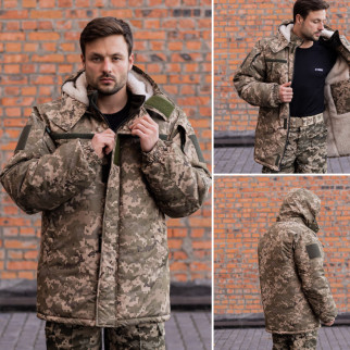 Куртка-бушлат військова чоловіча тактична мікро рип-стоп плащівка на хутрі ЗСУ Пиксель 9164 54 розмір - Інтернет-магазин спільних покупок ToGether