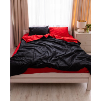 Постільна білизна двоспальна Dushka Home Страйп сатин 20545 180х215 см чорна з червоним - Інтернет-магазин спільних покупок ToGether