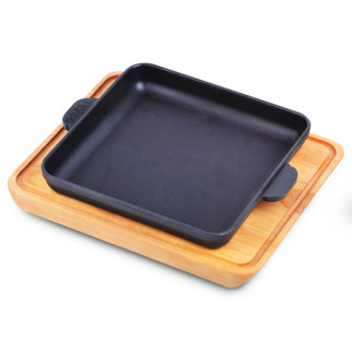 Сковорода чавунна квадратна з дощечкою 18 см Brizoll Н-181825-Д - Інтернет-магазин спільних покупок ToGether